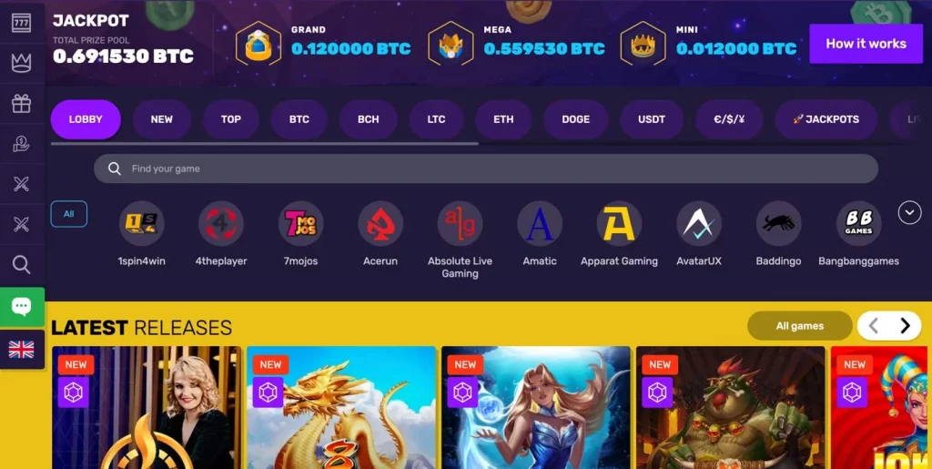 Bitcoin Casino Screen